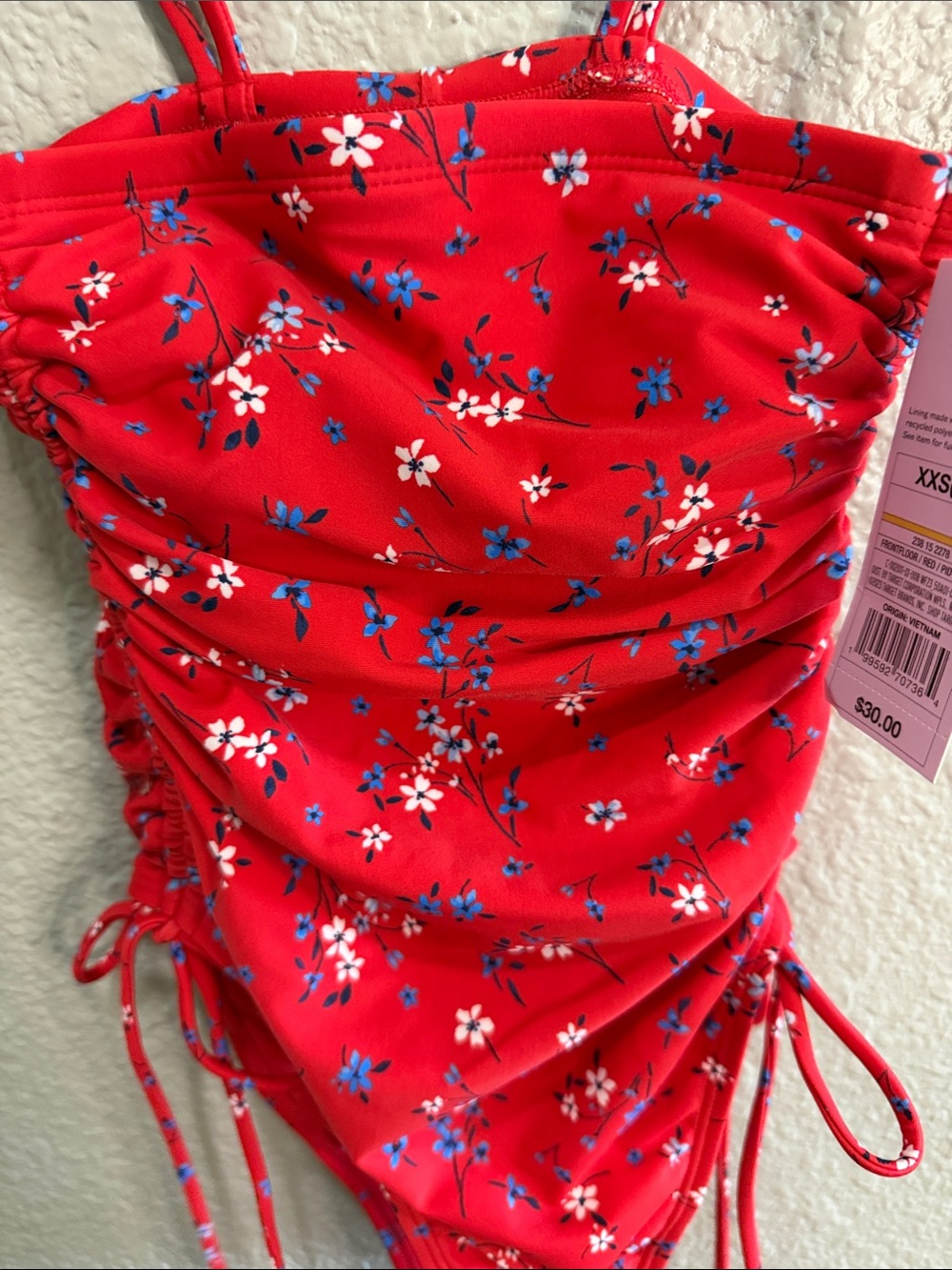 Wild Fable Red Floral Ruched One-Piece Swimsuit size XXS - 0 NWT - Picture 6 of 6